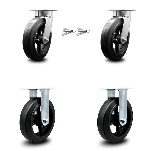 8 Inch Kingpinless Rubber on Steel Wheel Caster Swivel Locks 2 Rigid SCC, 2PK